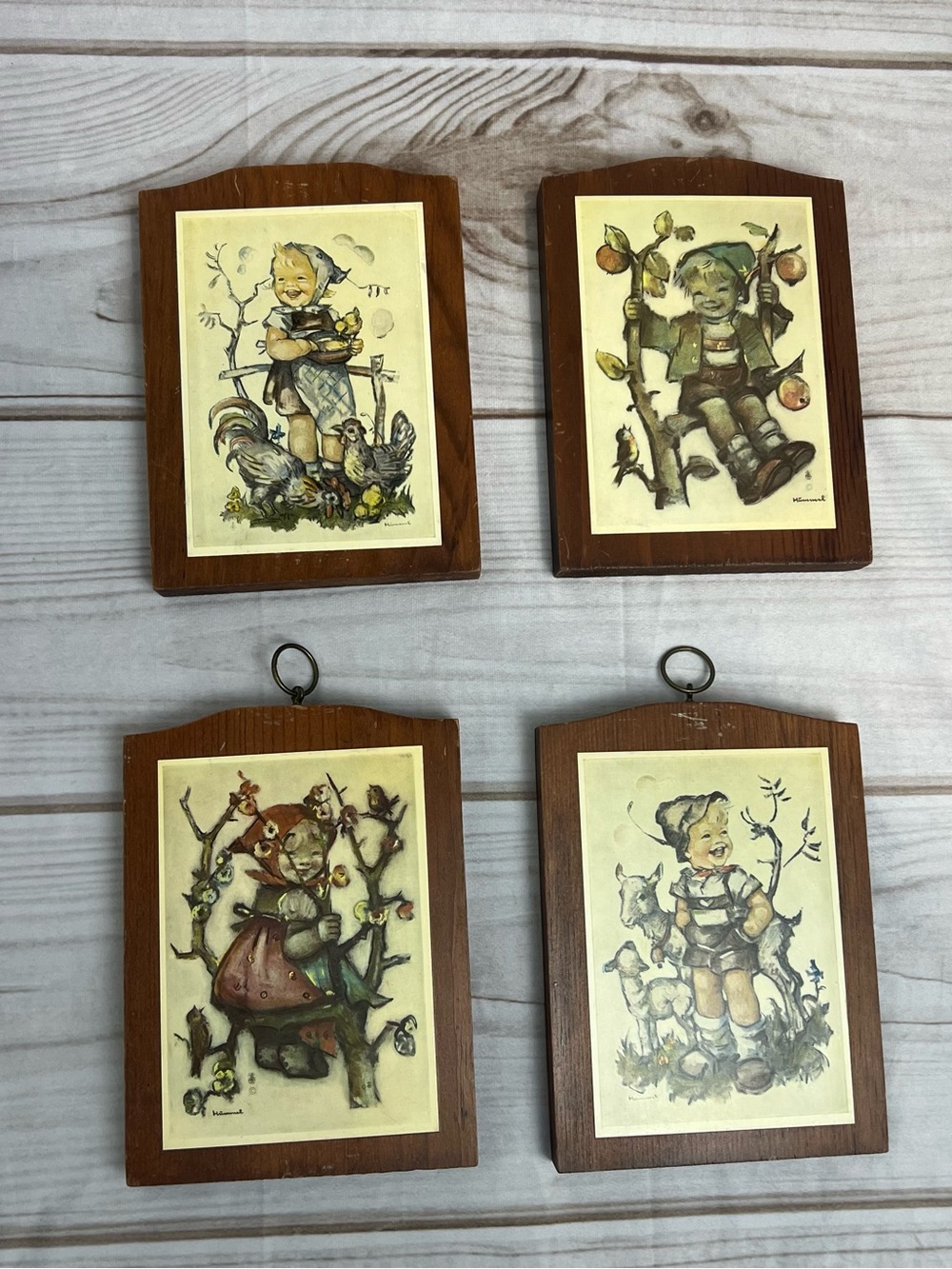Set of 4 Vintage Style Hummel Wood Plaques